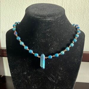 Azure Beaded Necklace with Crystal Charm